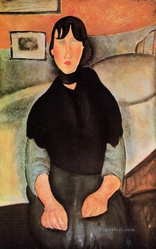 ベッドのそばに座る暗い若い女性 1918年 アメデオ・モディリアーニ Oil Paintings